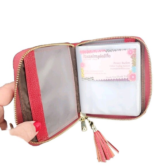 Womens Credit Card Holder Wallet RED Zip Pebble Leather Card Case RFID Blocking - Picture 3 of 12